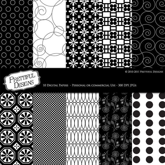 Digital Paper Pack - Personal or Commercial Use - Black and White Il_570xn