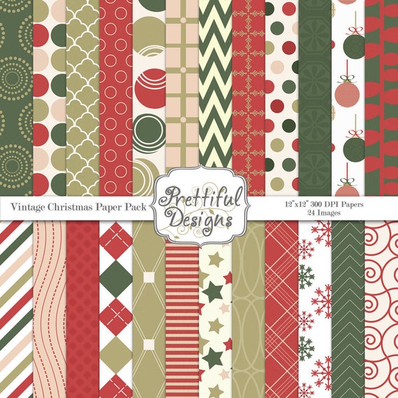 Vintage Christmas Digital Scrapbook Papers Traditional Digital ...