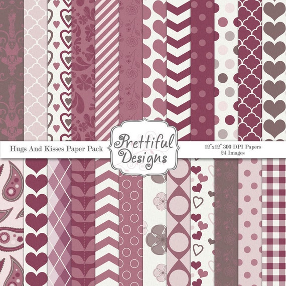 25% OFF SALE Digital Paper Pack - Hugs and Kisses Il_570xn