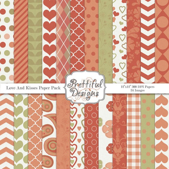 50% OFF SALE Digital Paper Pack - Love and Kisses (316) Il_570xn