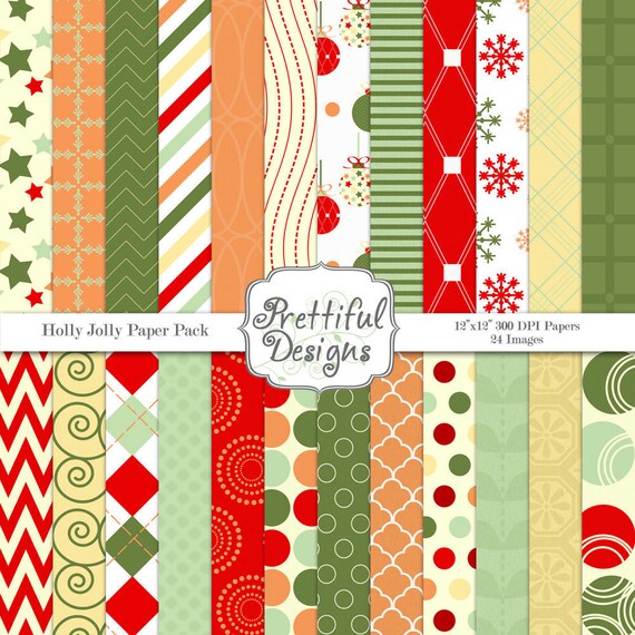 50% OFF SALE Christmas Digital Scrapbooking Papers - Holly Jolly (367) Il_570xn