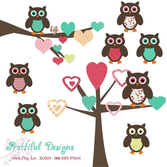 50% OFF SALE Valentine Owl Clip Art for Digital Scrapbooking, Invitations, Paper Goods, Card Making - XOXO (217) Il_570xn