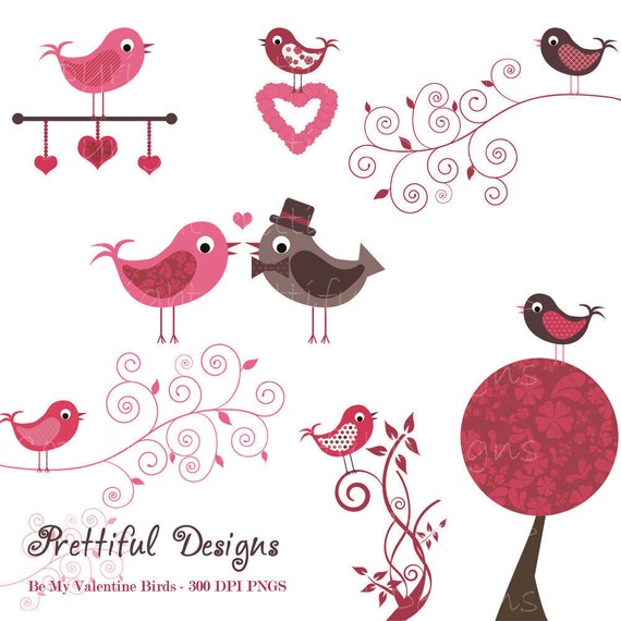 50% OFF SALE Clip Art Valentine Bird Digital Scrapbooking Tree Clip Art Swirl Clip Art Be My Valentine (203) Il_570xn