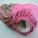 SALE - One Size Cloth Diaper - Pink & Green Striped Embellished Waist with Snaps and Welt Pocket Opening in White Microchamois