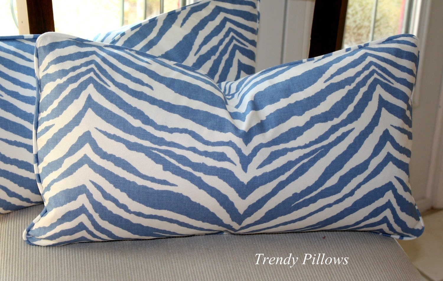 Chambray Blue Zebra Lumbar Pillow Cover