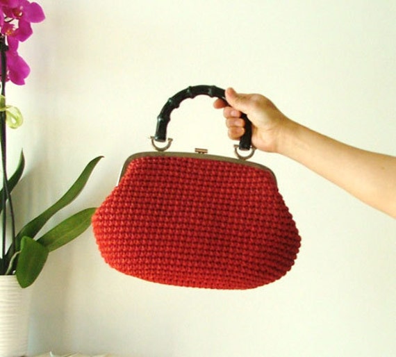 Vintage 1950s Red Crochet Frame Bag Purse by PittiVintage on Etsy
