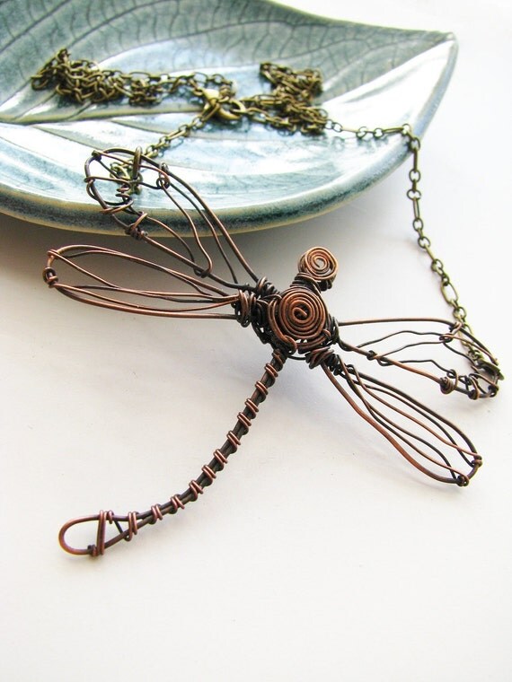 Copper Dragonfly Necklace Wire Wrapped Enchanted