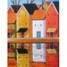 ORIGINAL PAINTING Folk Art Pier Town Buildings Water Reflections Modern Colorful Landscape Abstract Artwork by Cathy Horvath Buchanan 14x18