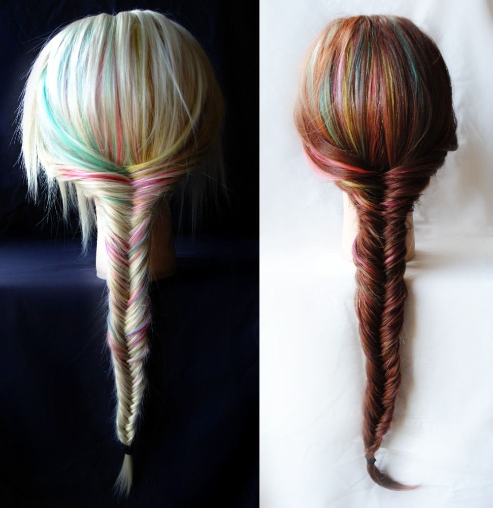 Fishtail Braid Extensions Rainbow / Human Hair Set