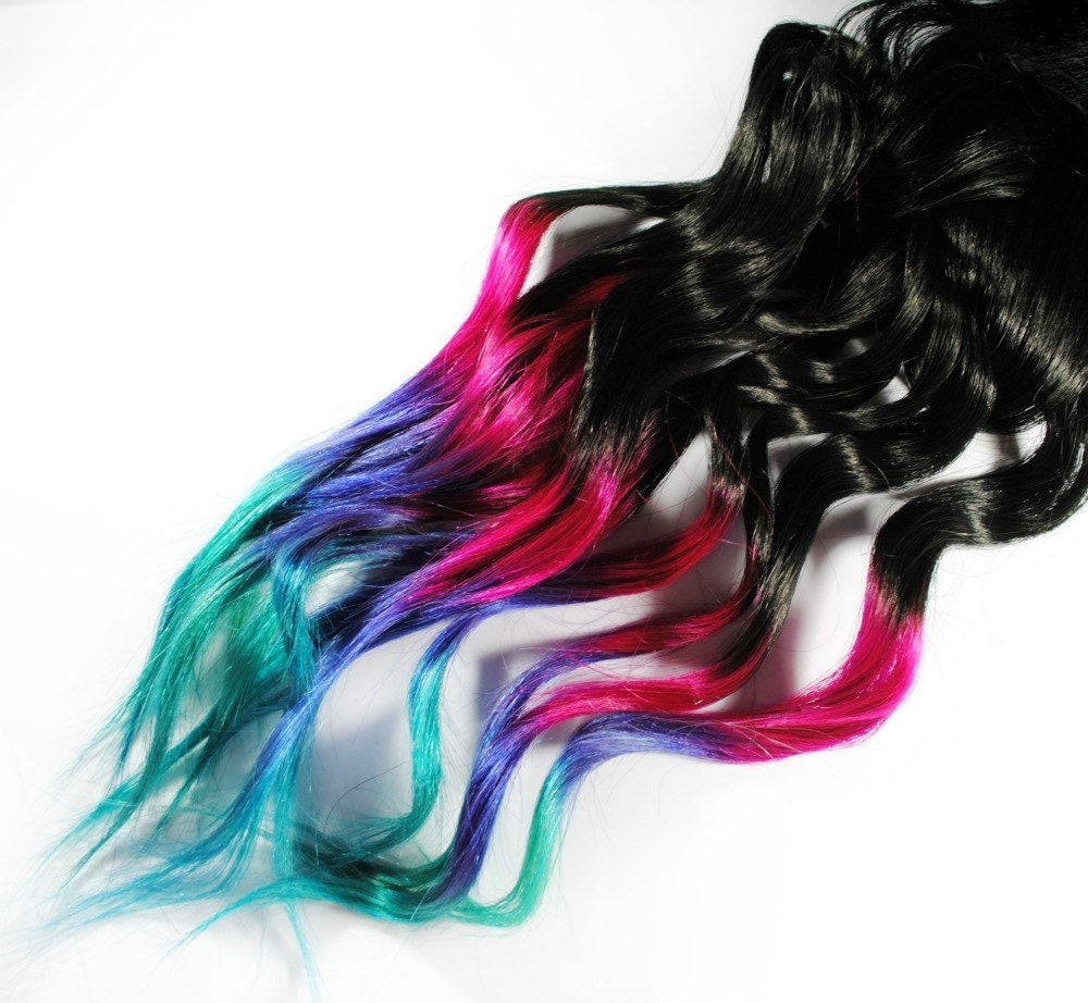 Ombre Rainbow Human Hair Extensions Dip Dyed Tips / Tie