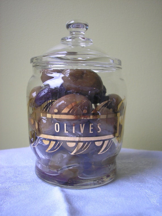 Vintage Glass Olive Jar by PeachBlossomVintage on Etsy