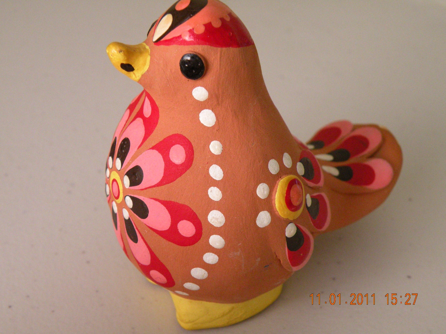 Bird whistle. Russian Folk art clay toys. Handmade and hand