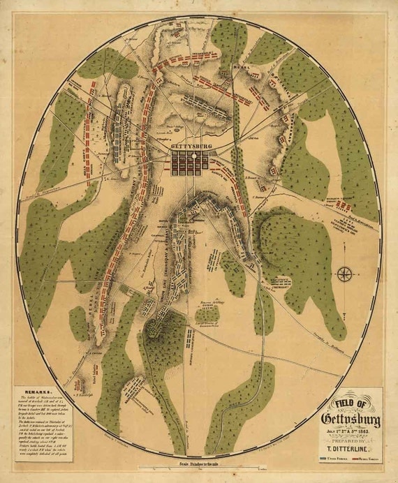 Antique Map Battle of Gettysburg 1863 Civil War