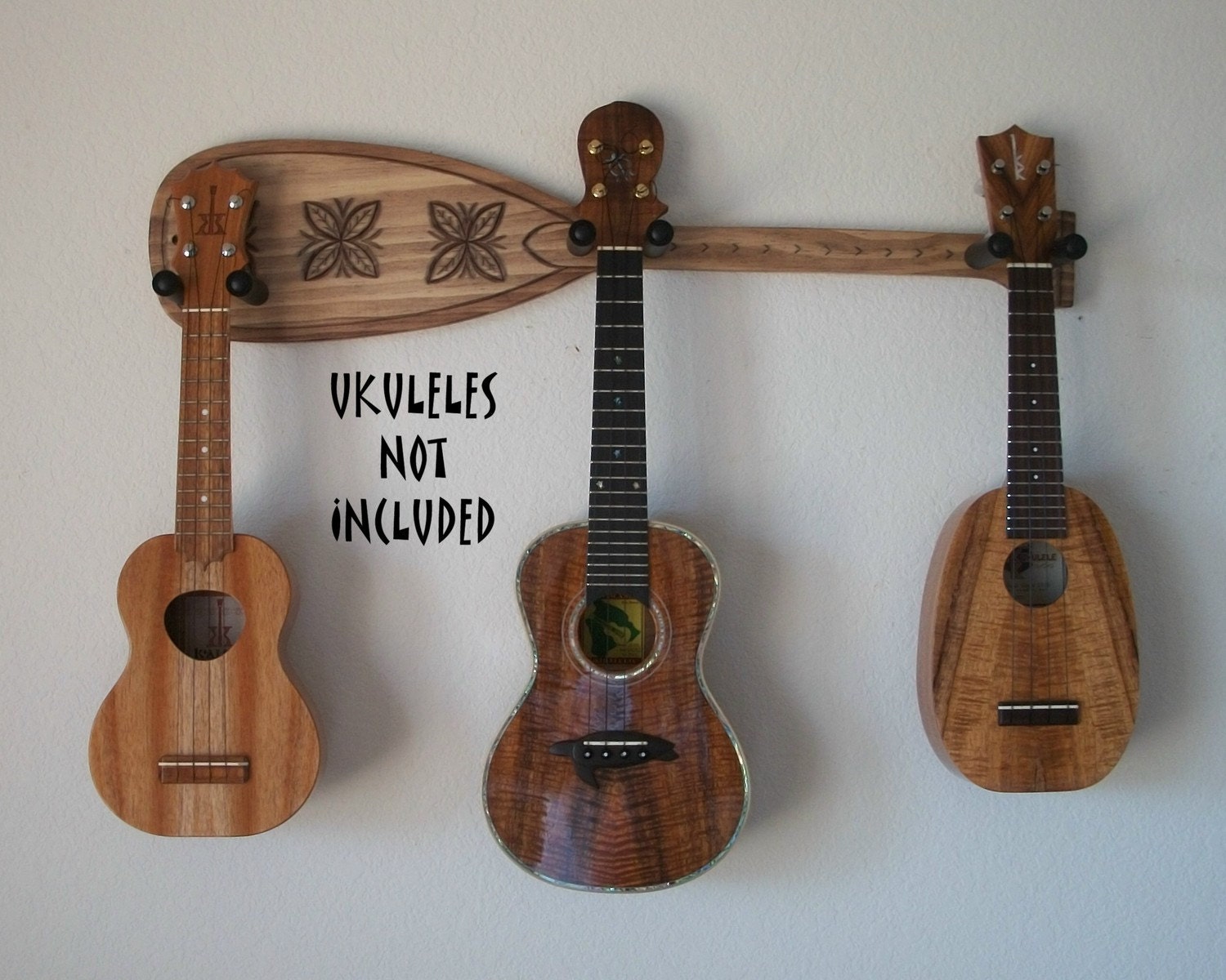 Ukulele wall mount hanger hand carved boat paddle shaped