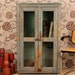SALE Vintage Distressed Blue Paint Rustic Glass Storage Kitchen Bathroom Cabinet