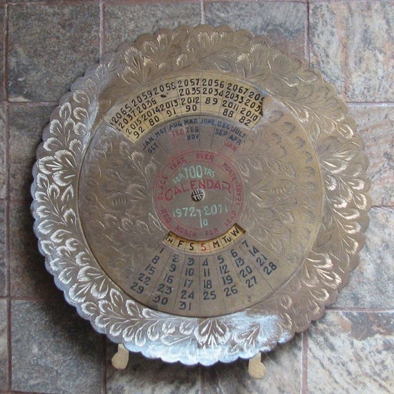 Vintage Decorative Brass 100 Year Calendar By RetroCollecto Vintage Decorative Brass 100 Year Calendar By RetroCollecto