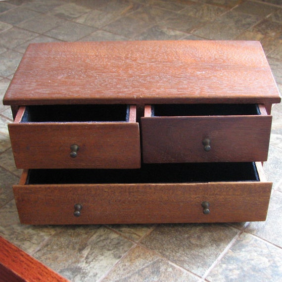 Vintage Jewelry Three Drawer Dresser Box Desk Organizer