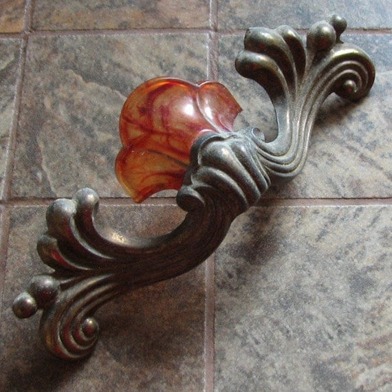 Vintage Art Deco Drawer Pull Handle Bakelite Brass