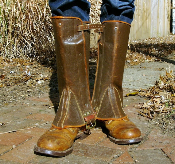 Vintage Brown Leather Boot Covers/Gaiters/Spats