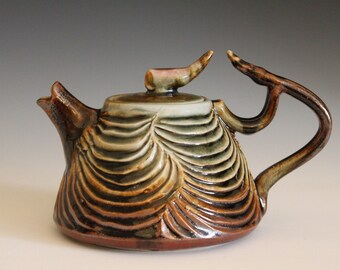 Desert Rose Teapot Hand Carved Porcelain Teapot, Ceramic Teapot, ceramics and pottery, pottery teapot, wheel thrown teapot