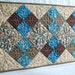 Brown and Turquoise Machine Quilted Patchwork Table Runner 17 x 42 inches