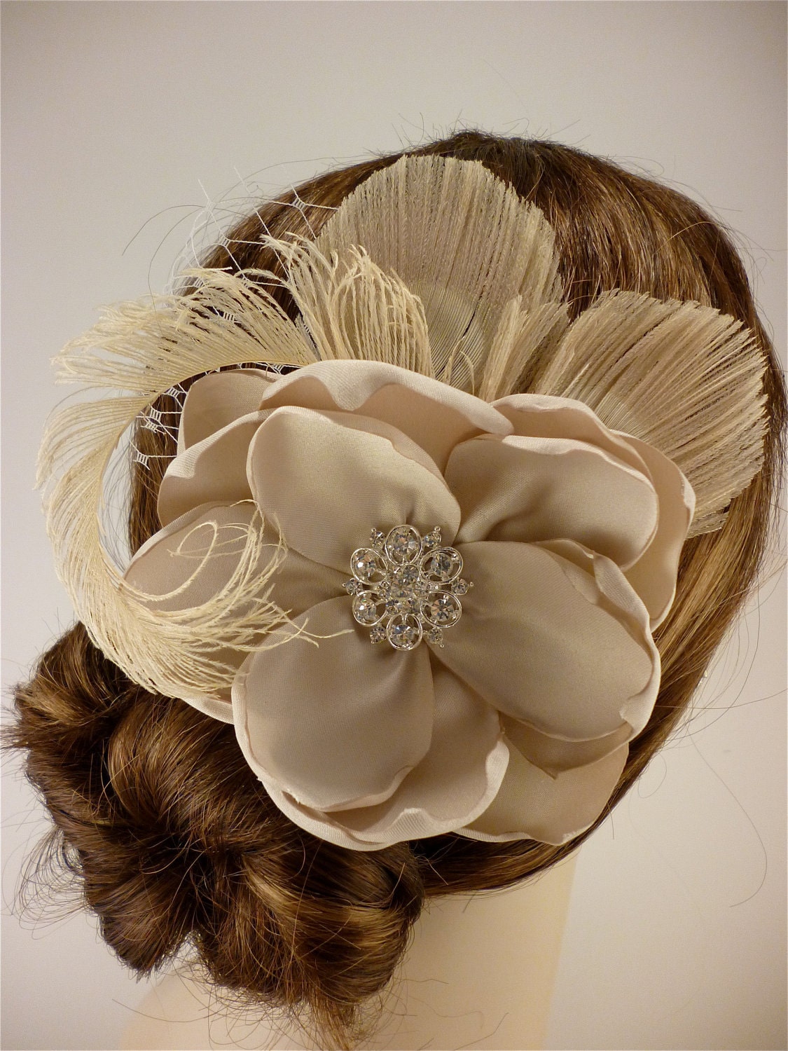 Handmade Champagne Bridal Flower Fascinator 4.5 flower