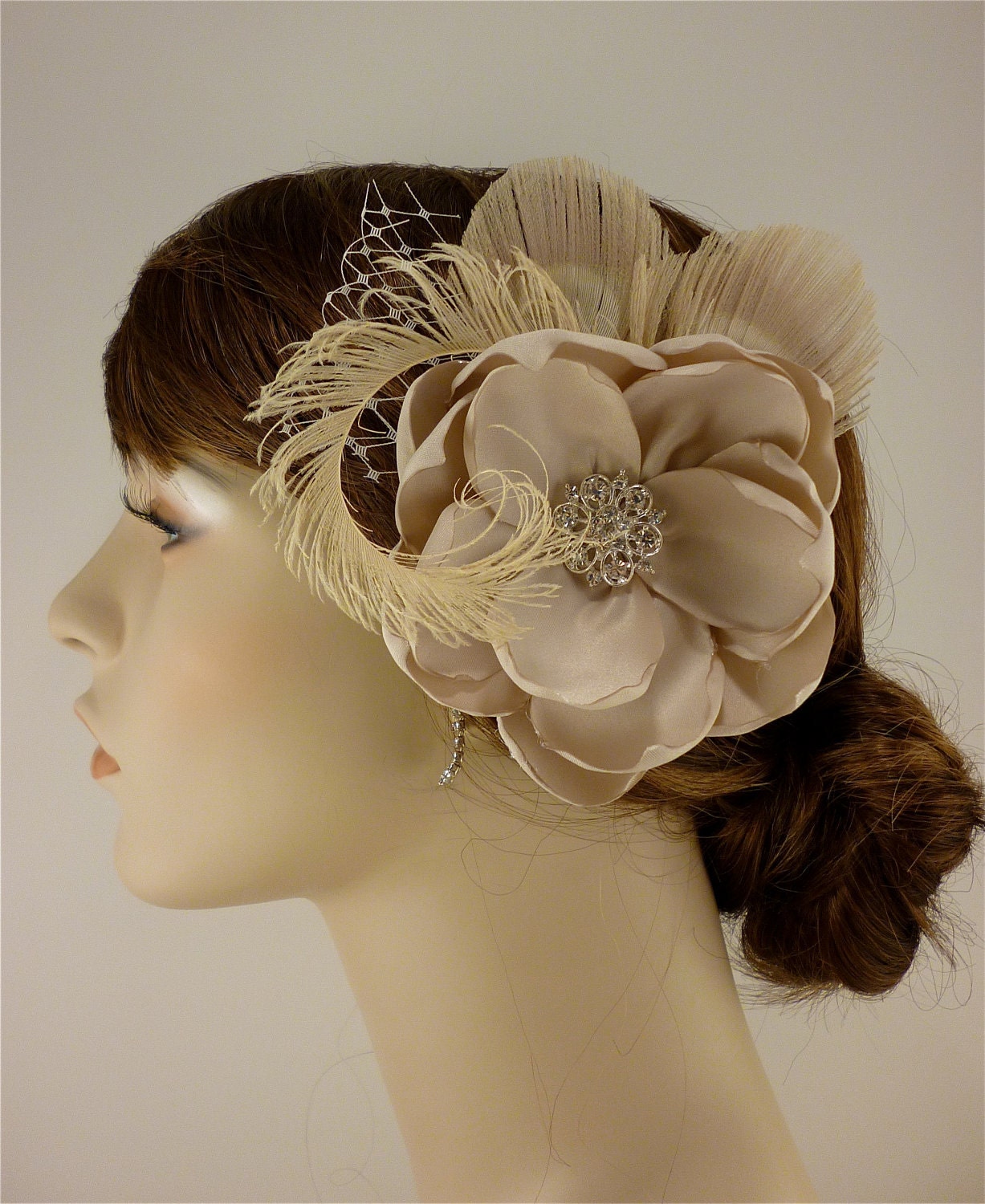 Handmade Champagne Bridal Flower Fascinator 4.5 flower