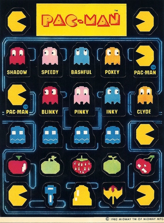 Vintage 80s Pac Man Sticker Sheet 