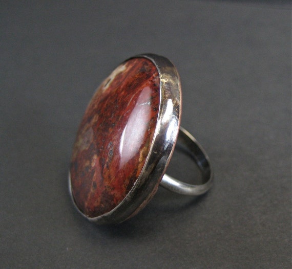 Big Blood Red Jasper Stone Ring Mixed Metals by e5jewel on Etsy