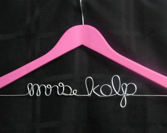 Pink Personalized Wedding Hanger, Hot Pink, Light Pink, Fuchsia, Custom Colors for Brides, Bridal Gown Hanger, Shower Gift