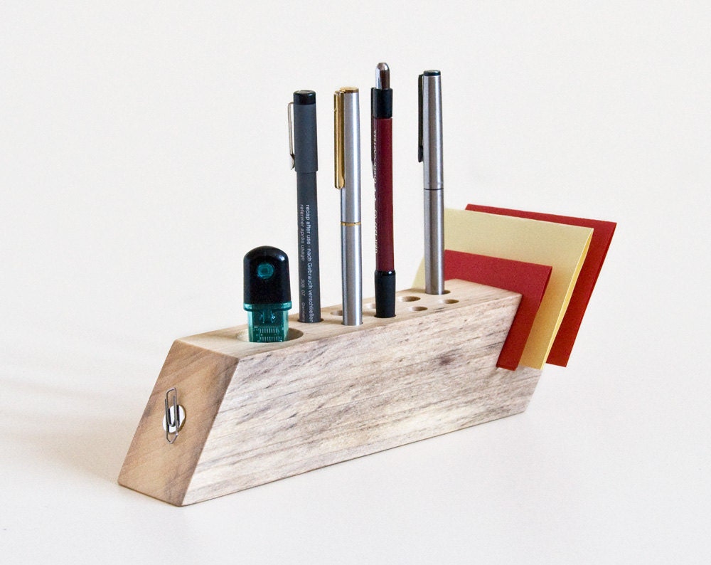 Desk Organizer Salvaged Wood Pen Holder Modern Office