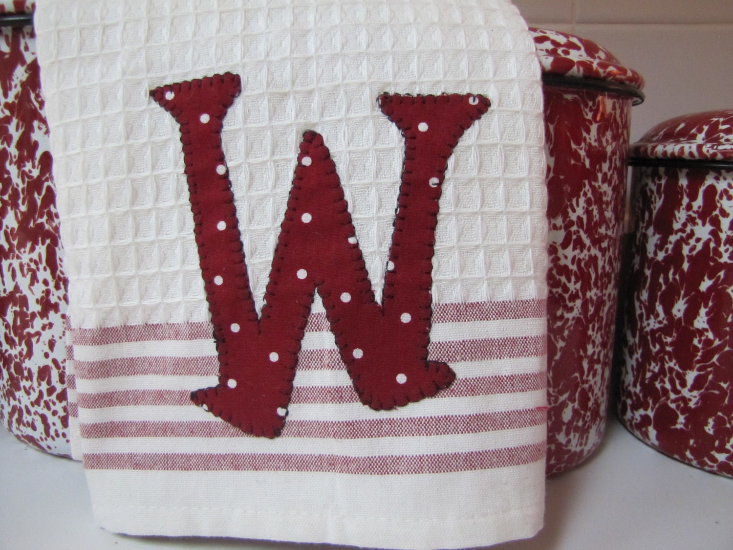 Adorable Red and White Kitchen Towels with by LooseThreds on Etsy