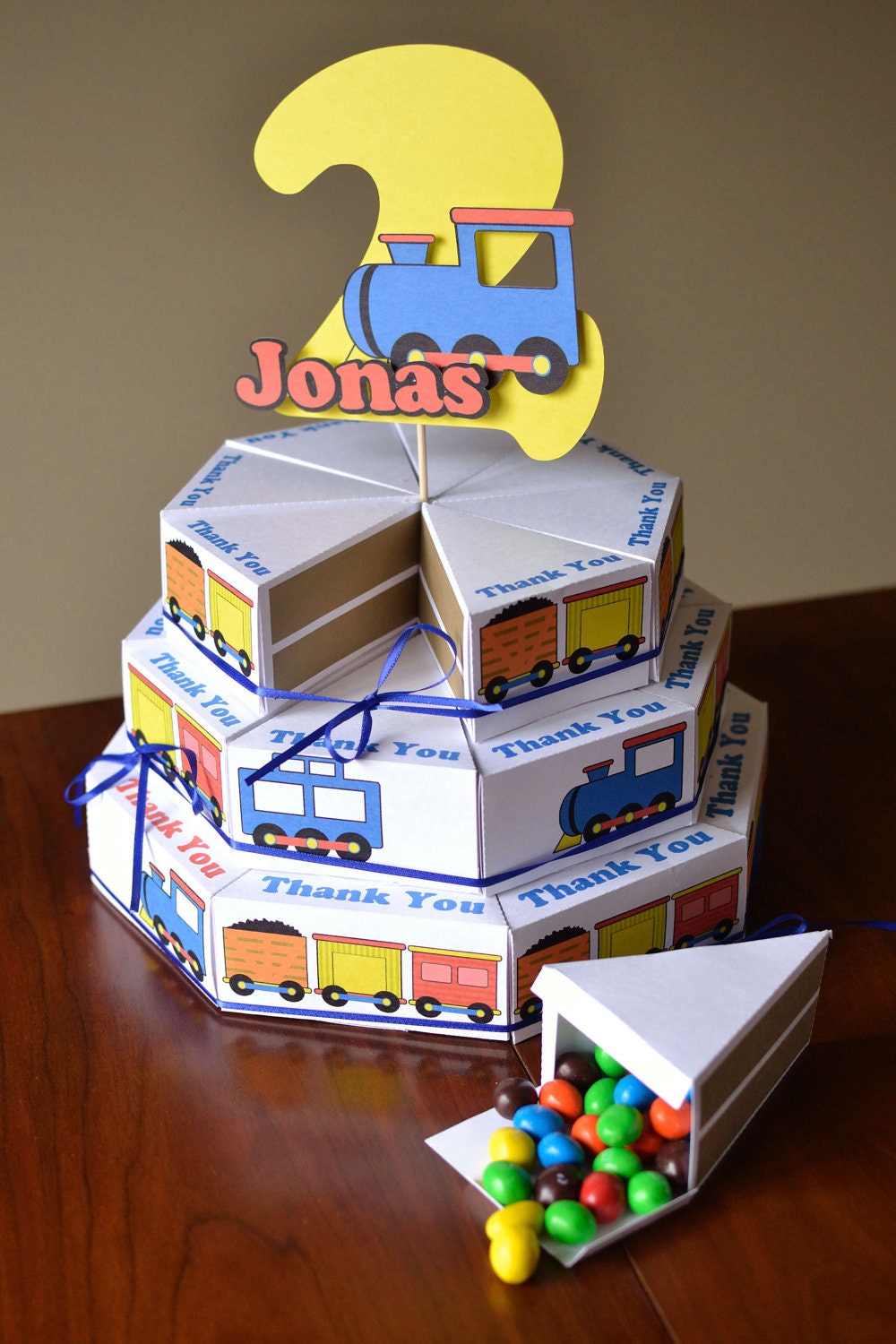Train Birthday Party FAVOR BOX CAKE with 3D by bcpaperdesigns