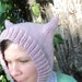 Hand Knit Hat Kitty Ears Balaclava Hood Pink Fuzzy Striped Warm Hand Knit Adult Size