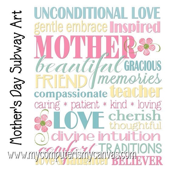 Mother's Day Subway Art Printable INSTANT by mycomputerismycanvas