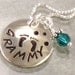 Grammy or Grandma Necklace - Hand Stamped - Baby Feet or Design of Choice - Personalized Sterling Silver Metal Jewelry