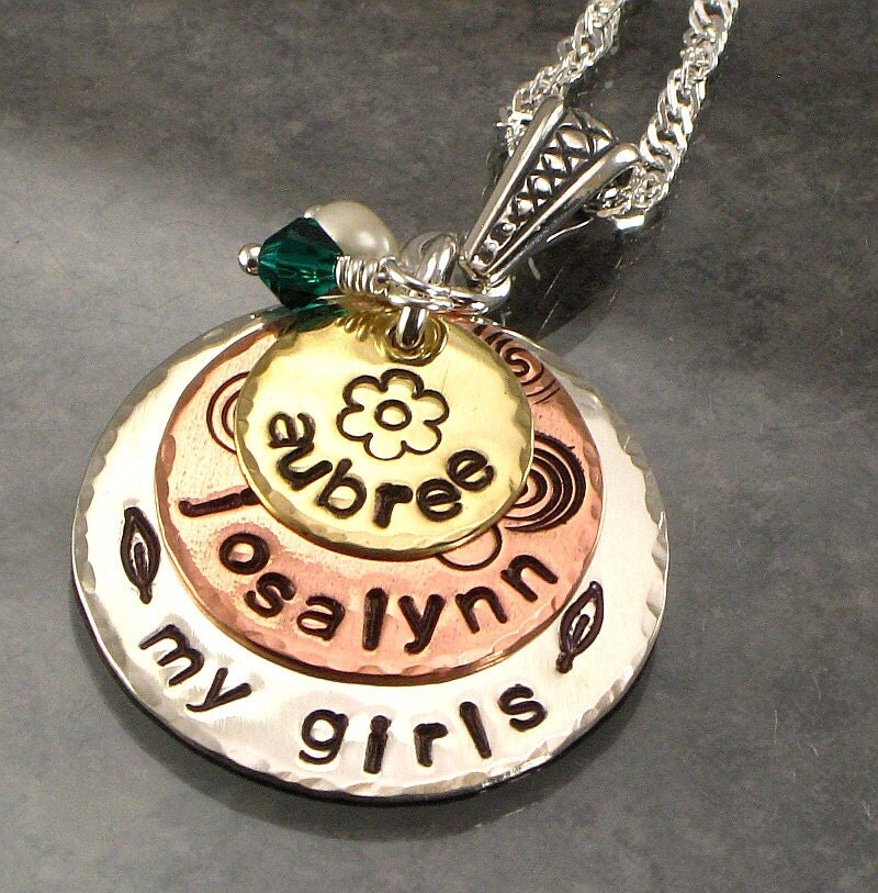 Hand Stamped Mothers Necklace My Girls Mixed