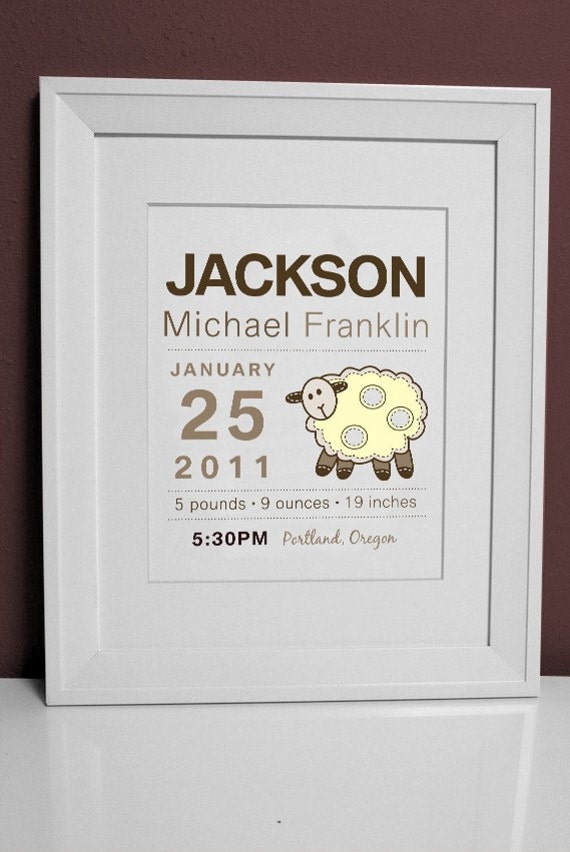8 x 10 - Custom Birth Announcement Print - Sheep Wall art Il_570xn