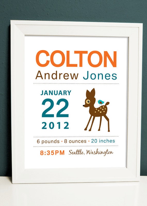 Birth announcement print DEER - 8x10 wall art Il_570xn