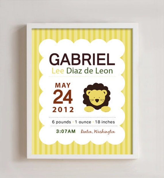 Personalized Birth print LION wall art - 8x10 print Il_570xn