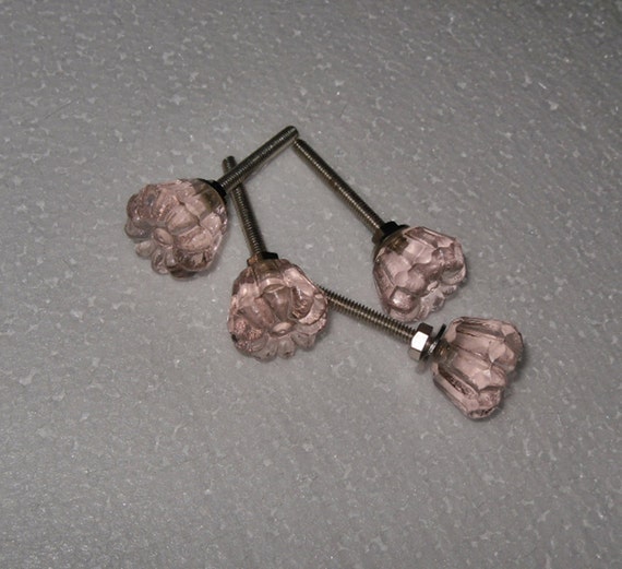 Items similar to Pink Glass Knobs / Dresser , Drawer Knobs / Shabby