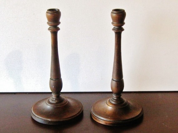 Vintage Wood Turned Candlesticks Candle Holder