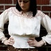 vintage 60s womens boho equestrian spring time creamy white silk blouse size s-m