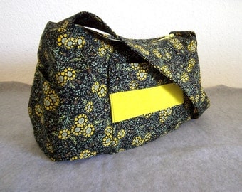 Shoulder Bag - Sunflowers on Black Background