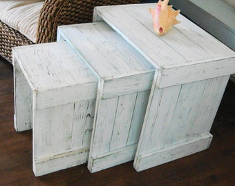 Side Night Tables Nesting Table Beach Cottage Lake Country House by CastawaysHall
