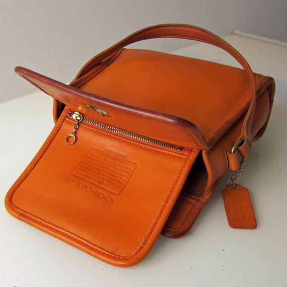 Rare 1960s Coach Geometric Handbag in Orange Leather Authentic