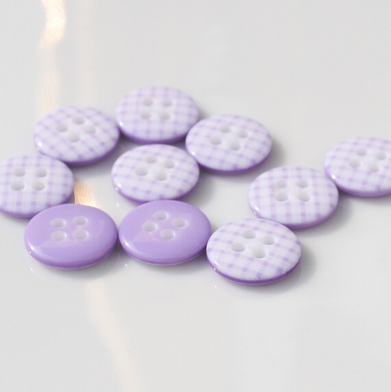 Lilac Gingham Buttons Pack of 10
