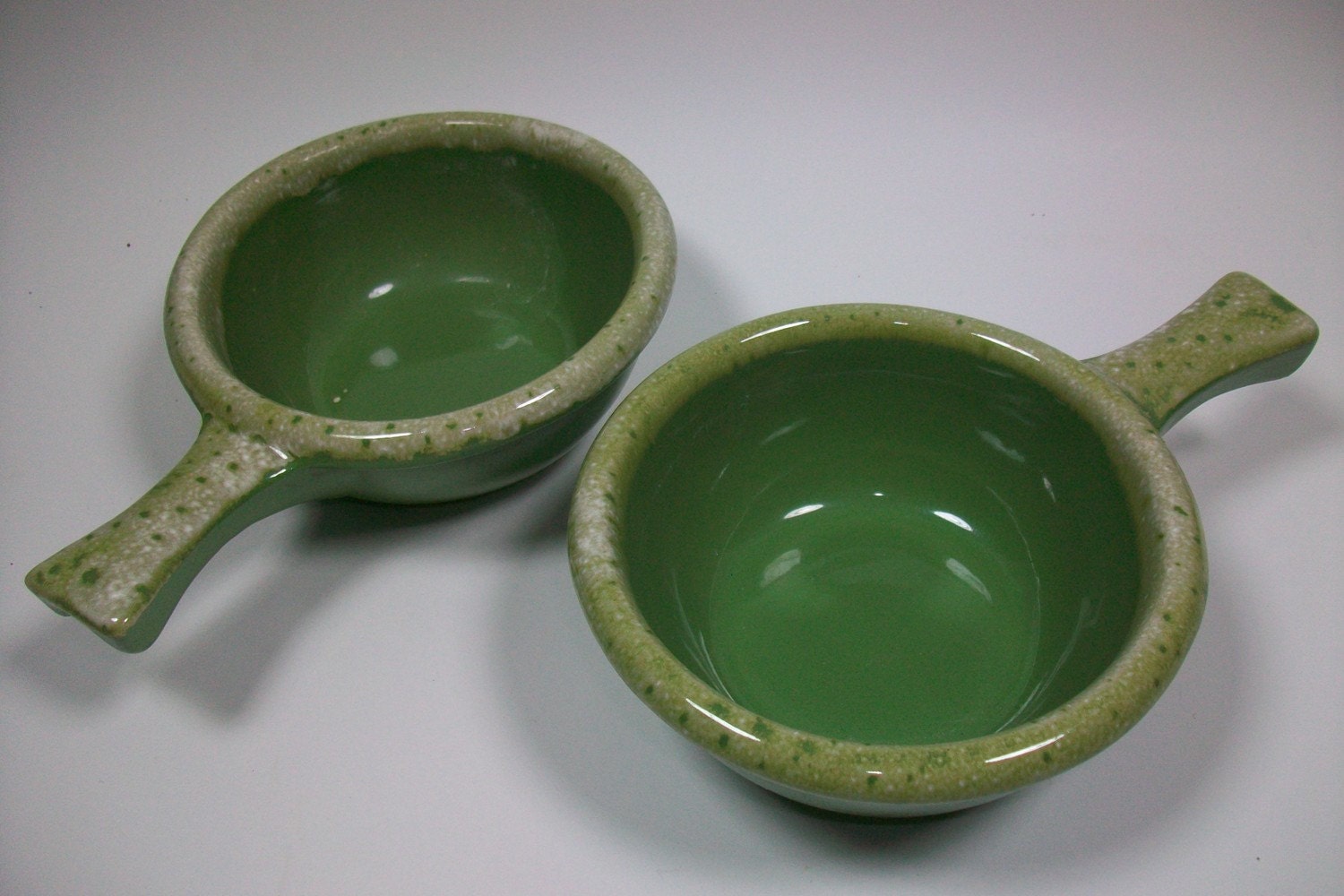 Vintage Hull Soup Bowls with handles Green by VintageNewHampshire