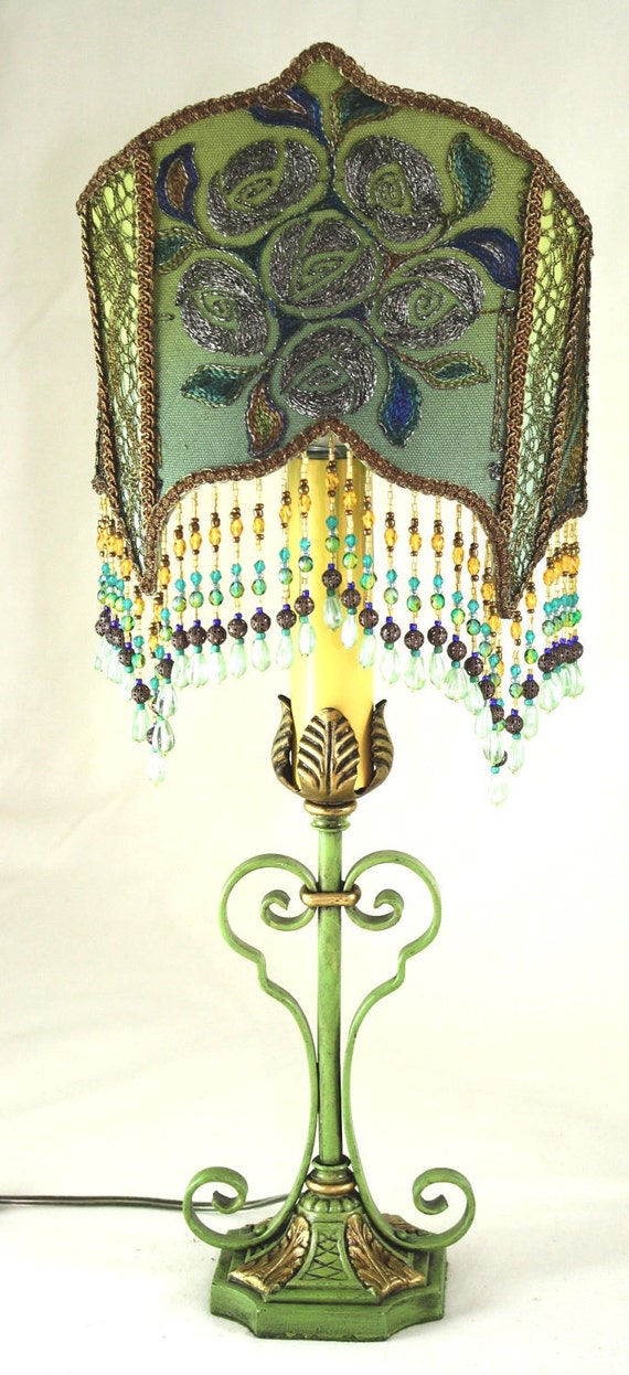 1920s Pair Art Deco Lamps Hand Sewn Shades