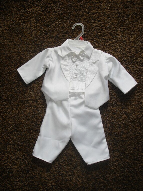 White infant tuxedo with tails by TinyTuxnTails on Etsy